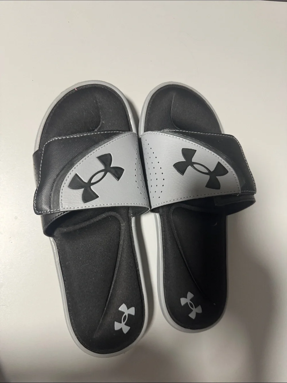Under Armour Mens Black and Gray Slide Sandals with Logo
